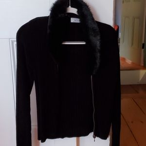 Womens black ribbed full zip sweater